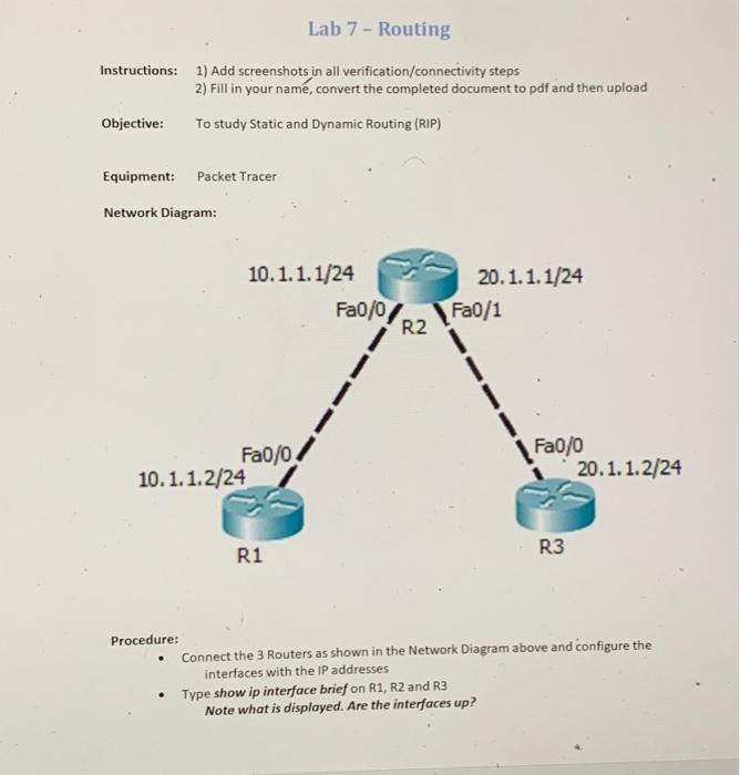 Solved Lab 7 - Routing Instructions: 1) Add screenshots in | Chegg.com