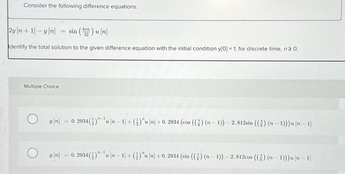 Solved Consider the following difference equations. | Chegg.com