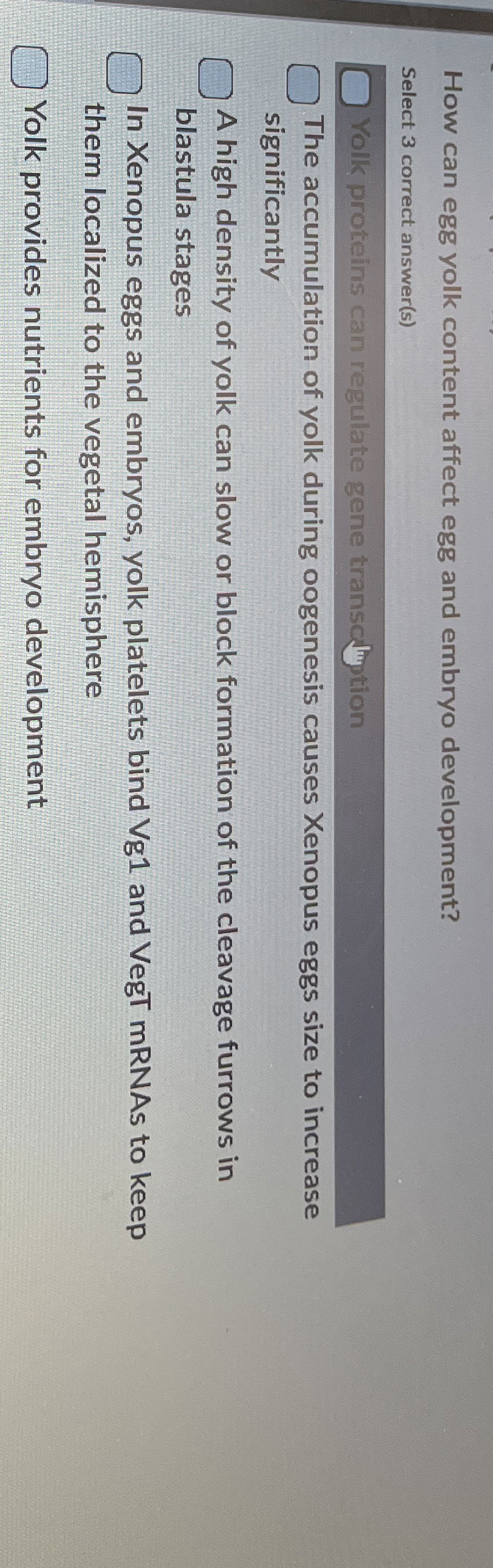 Solved How can egg yolk content affect egg and embryo