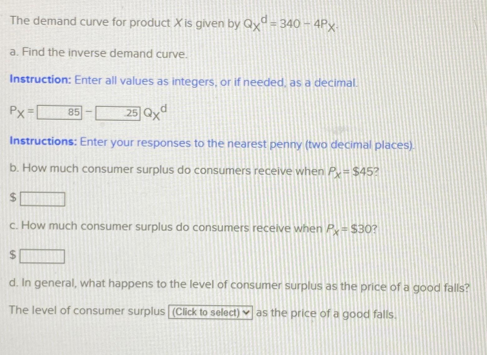 Solved The demand curve for product x ﻿is given by | Chegg.com