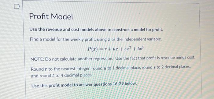 Solved Profit Model Use the revenue and cost models above to | Chegg.com