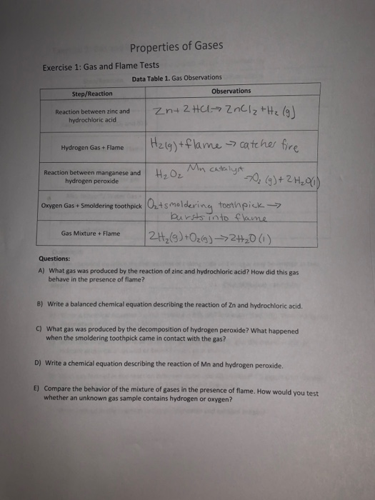 Solved Properties of Gases Exercise 1 Gas and Flame Tests