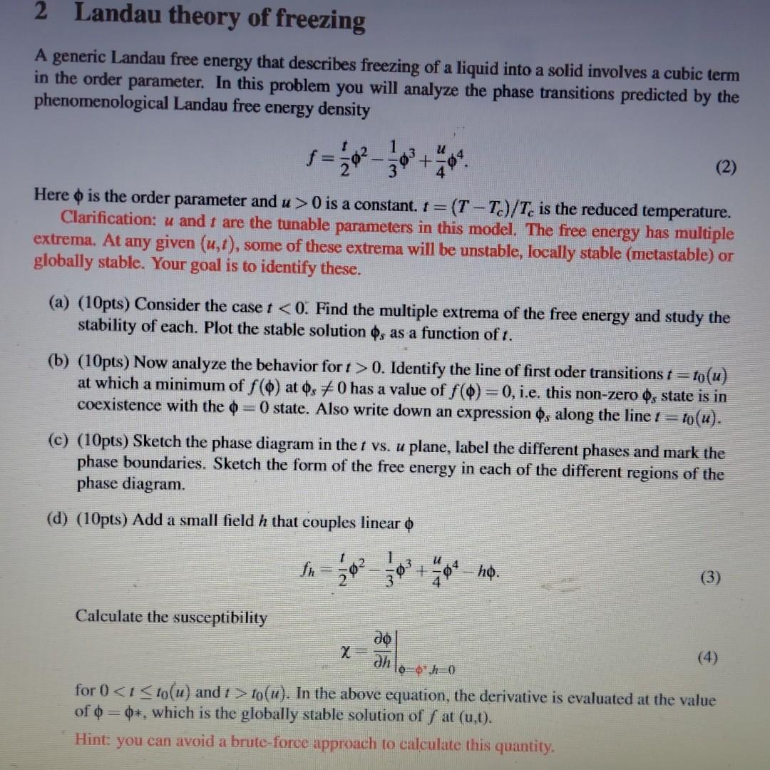 Solved 2 Landau theory of freezing A generic Landau free | Chegg.com