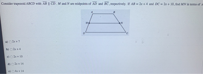 Solved Consider Trapezoid ABCD With AB | CD. M And N Are | Chegg.com