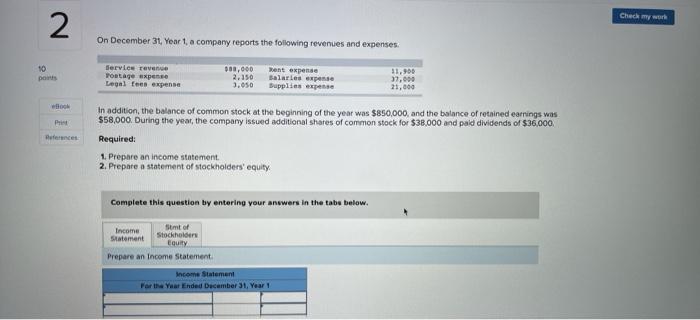 Solved Check My Work 2 On December 31, Year 1. A Company | Chegg.com