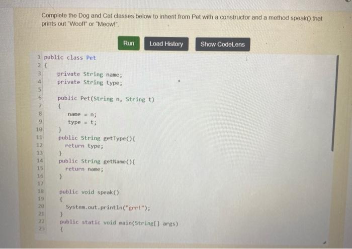 Solved Complete The Dog And Cat Classes Below To Inherit Chegg
