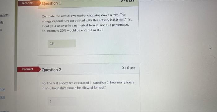 Solved Compute the rest allowance for chopping down a tree. | Chegg.com