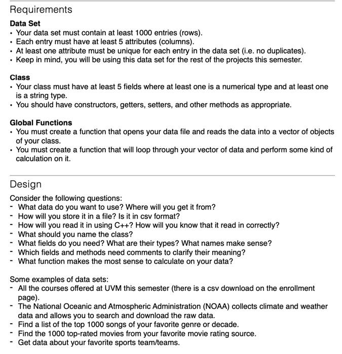 Solved . Requirements Data Set . Your data set must contain | Chegg.com
