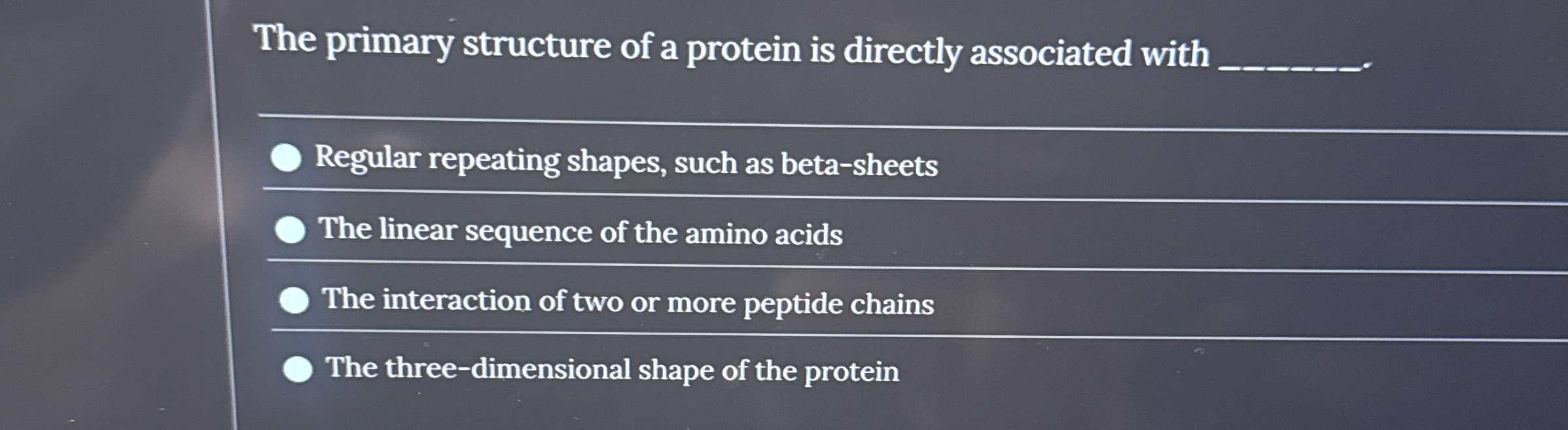 Solved The primary structure of a protein is directly