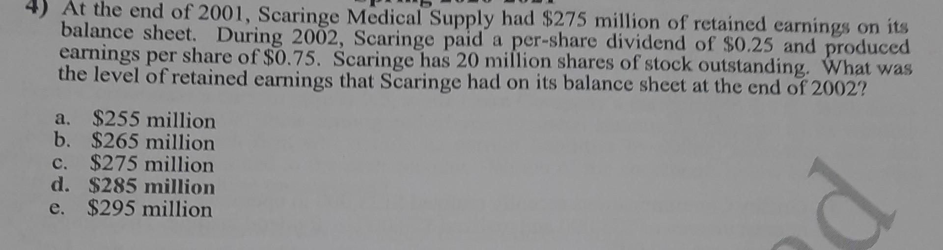 Solved 4) At the end of 2001, Scaringe Medical Supply had