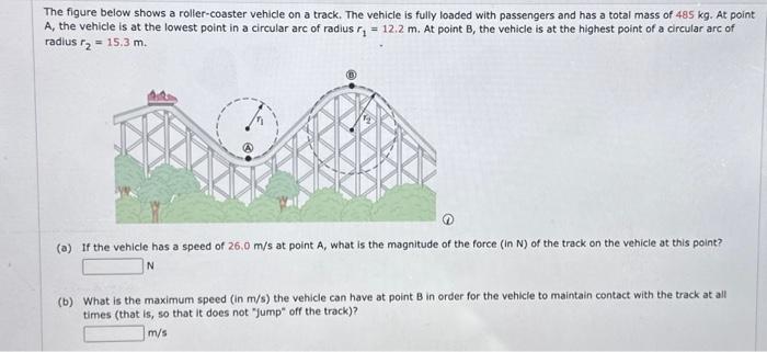 Solved The figure below shows a roller-coaster vehicle on a | Chegg.com