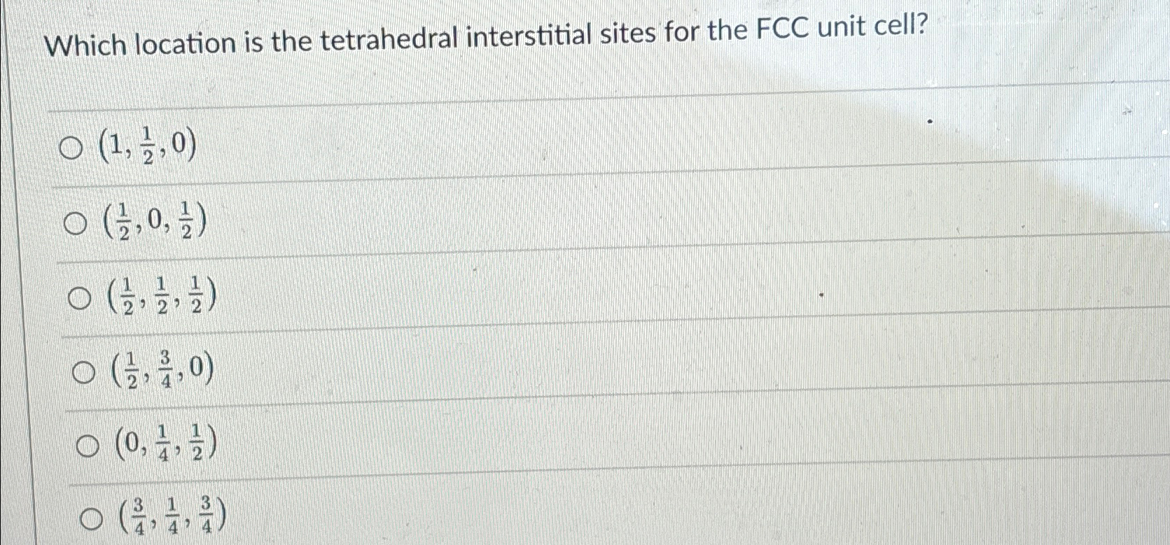 Solved Which location is the tetrahedral interstitial sites | Chegg.com