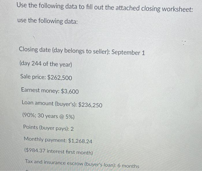 Use the following data to fill out the attached | Chegg.com