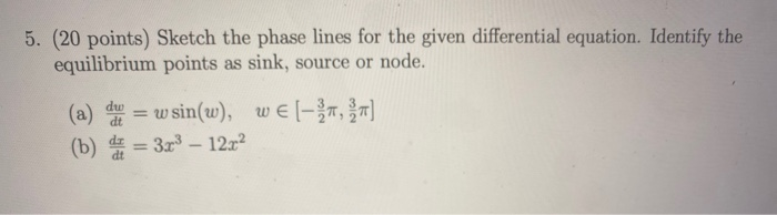 Solved 5. (20 points) Sketch the phase lines for the given | Chegg.com