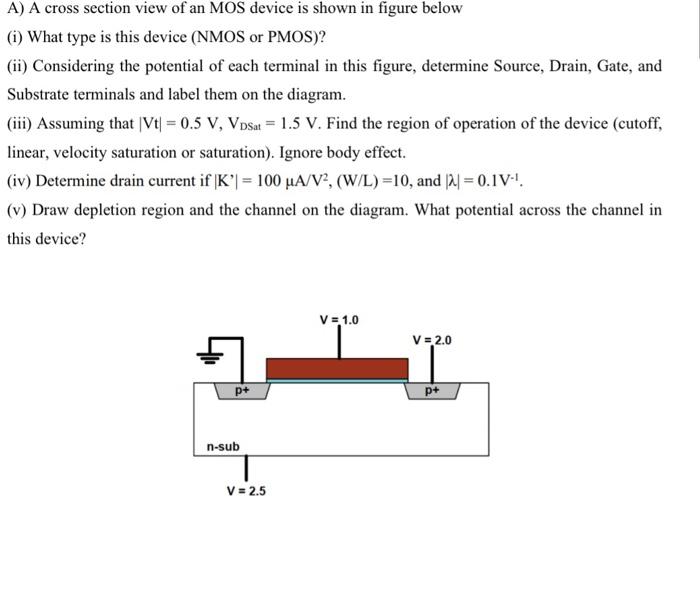 Solved A) A cross section view of an MOS device is shown in | Chegg.com