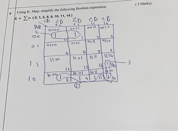 Using K- Map, simplify the following Boolean expression.