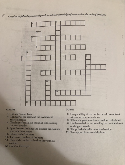 Solved Complete the following crossword puzzle to test your | Chegg.com