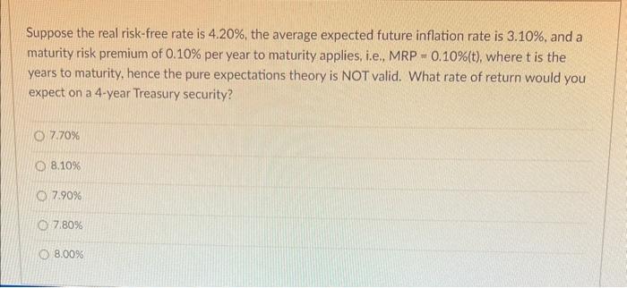 Solved Suppose The Real Risk-free Rate Is 4.20%, The Average | Chegg.com