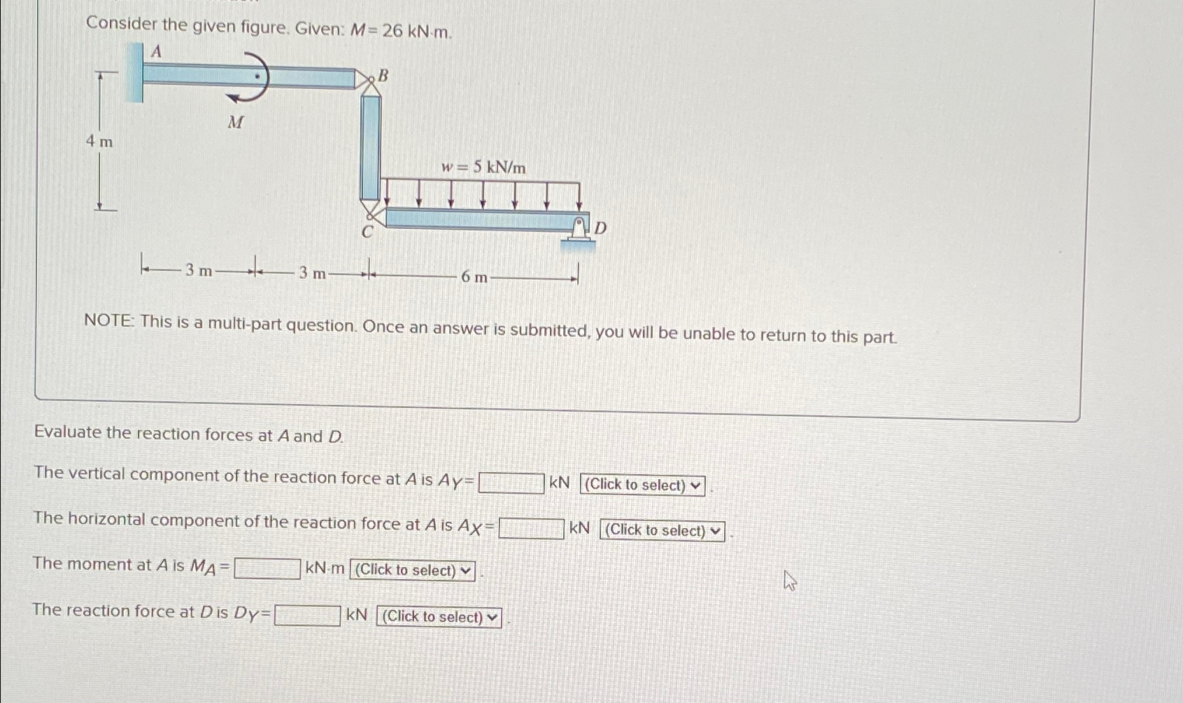 Solved Evaluate the reaction forces at A and D.The vertical | Chegg.com