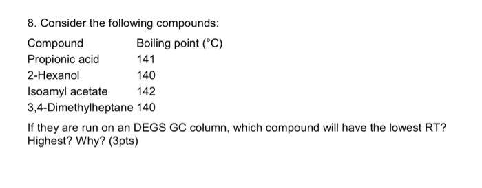Solved 8. Consider the following compounds: | Chegg.com