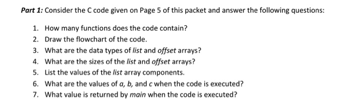 Solved Part 1: Consider the C code given on Page 5 of this | Chegg.com