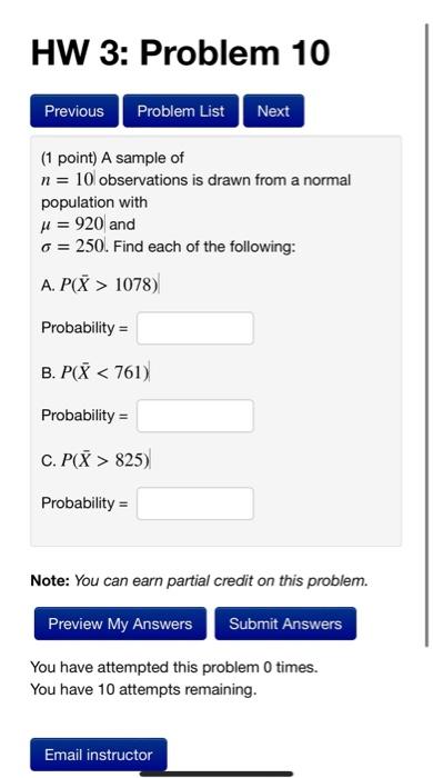 Solved HW 3: Problem 10 Previous Problem List Next (1 point) | Chegg.com