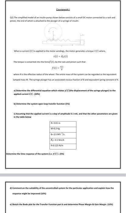 Solved Coursework Q1) The simplified model of an insulin | Chegg.com