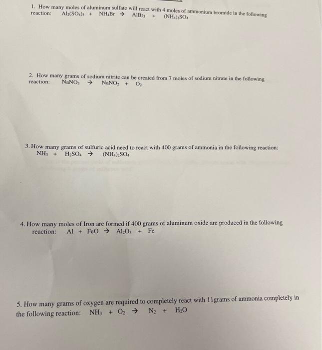 Solved 1. How many moles of aluminum sulfate will react with