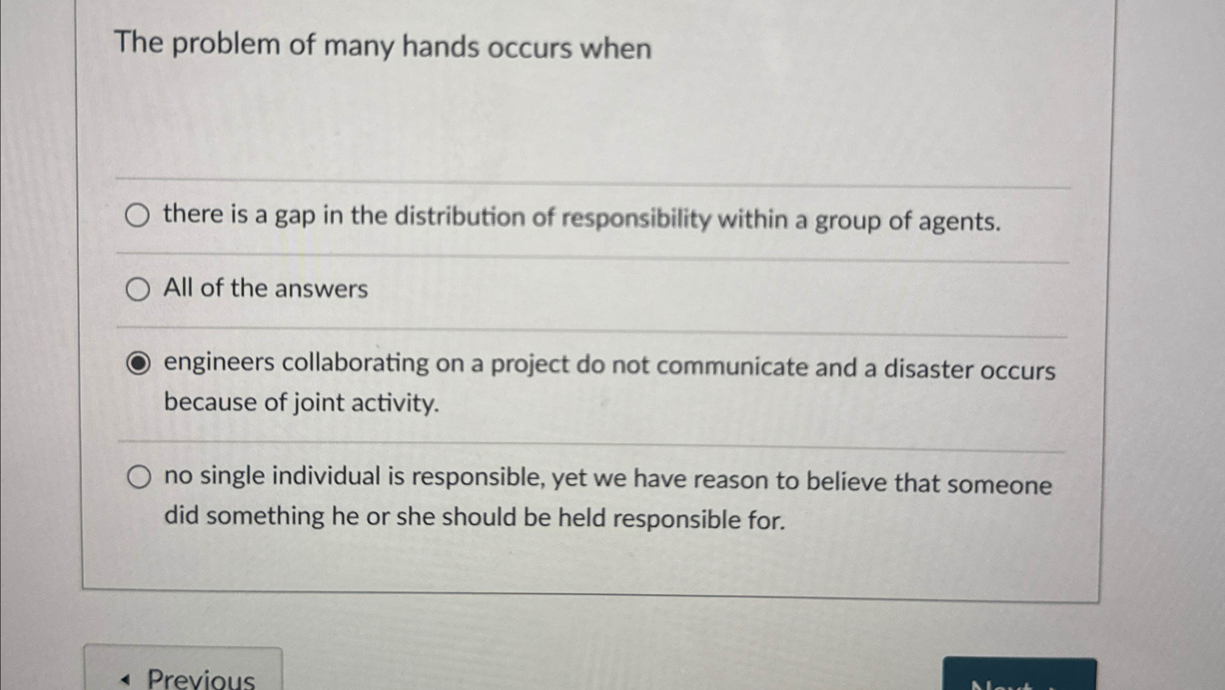 Solved The problem of many hands occurs whenthere is a gap | Chegg.com