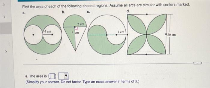 Solved Find the area of each of the following shaded | Chegg.com