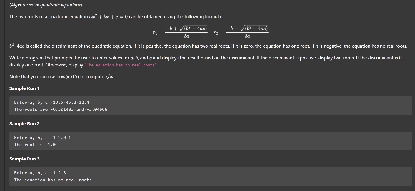 Solved Write Java code(Algebra: solve quadratic | Chegg.com