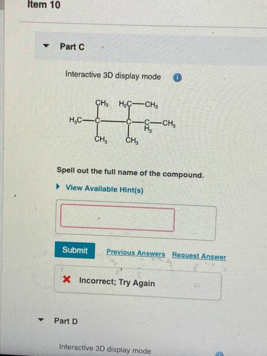 Solved Item 10 Part C Interactive 3D display mode CH3 | Chegg.com