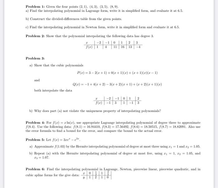 Solved Problem 1: Given the four points (2,1),(4,3), (3,5), | Chegg.com