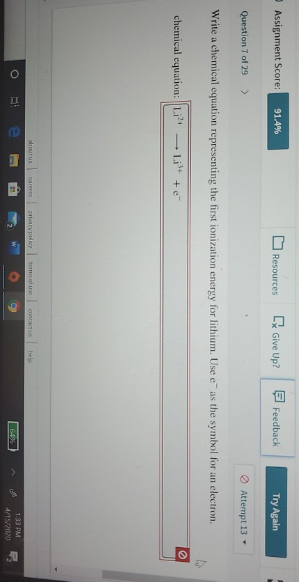 Solved Assignment Score: 91.4% Resources Ex Give Up? | Chegg.com