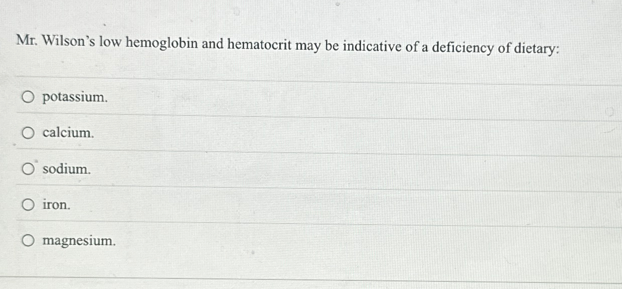 Solved Mr. ﻿Wilson's low hemoglobin and hematocrit may be