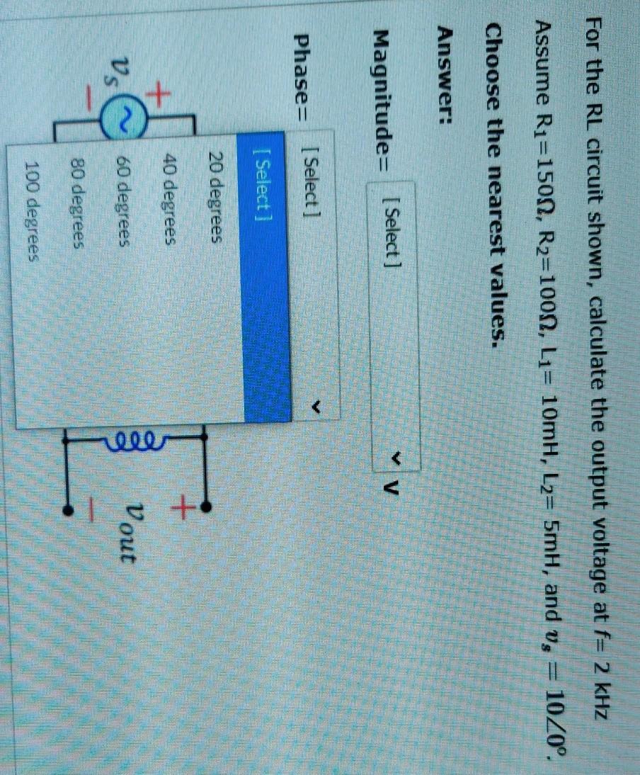Solved For the RL circuit shown, calculate the output | Chegg.com
