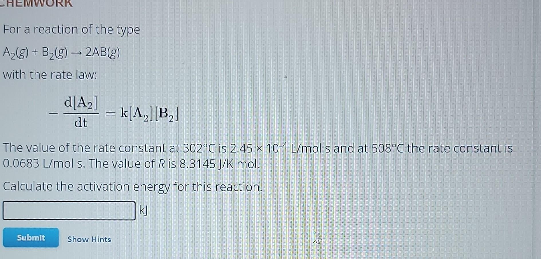 Solved For A Reaction Of The Type A2(g)+B2(g)→2AB(g) With | Chegg.com