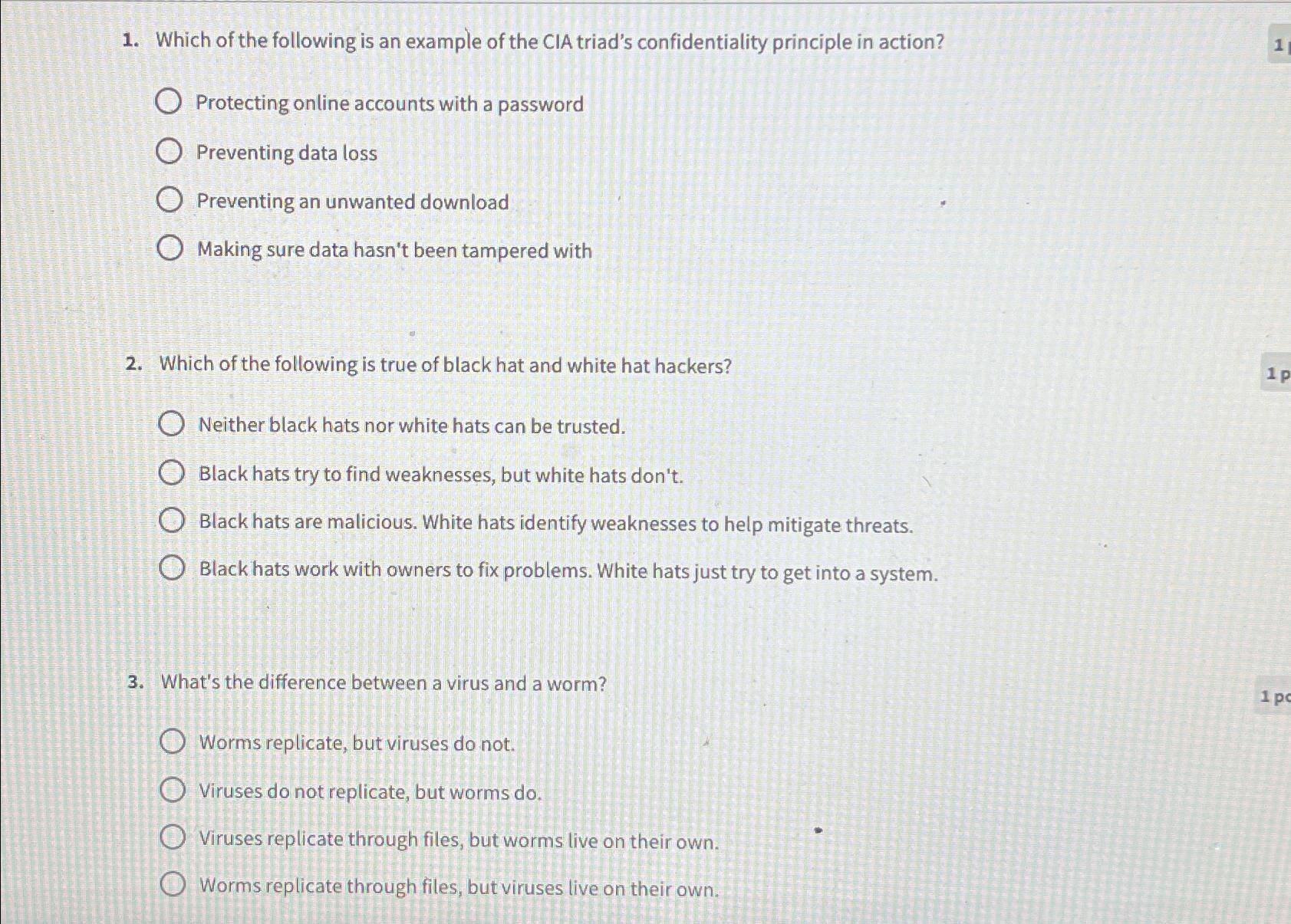 Solved Which of the following is an example of the CIA | Chegg.com