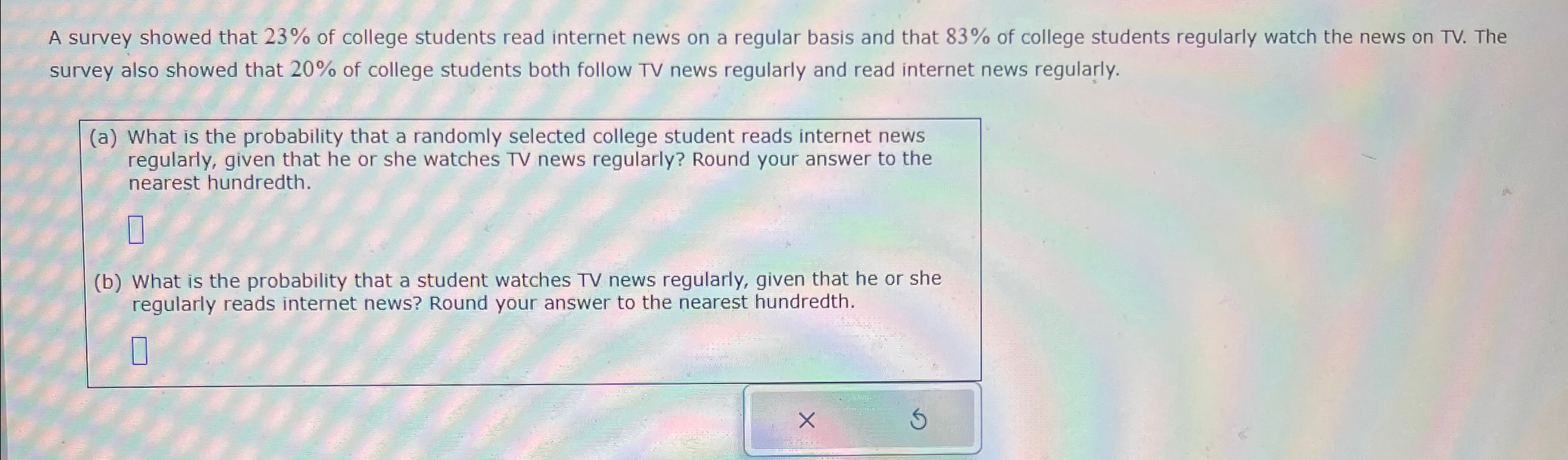 Solved A survey showed that 23% ﻿of college students read | Chegg.com