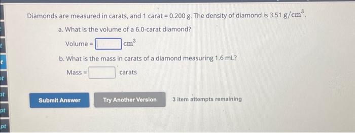 Solved Diamonds are measured in carats, and 1 carat =0.200 | Chegg.com