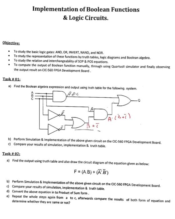 Solved Implementation of Boolean Functions & Logic Circuits.