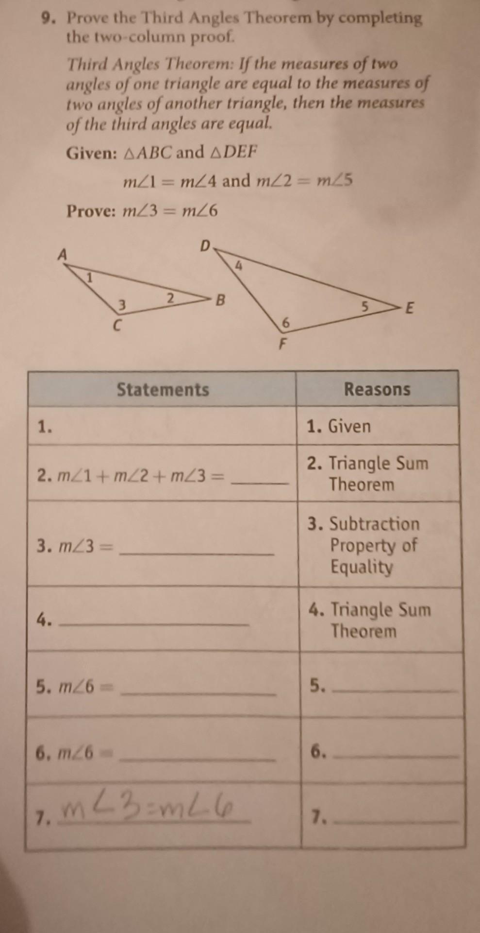 solved-9-prove-the-third-angles-theorem-by-completing-the-chegg