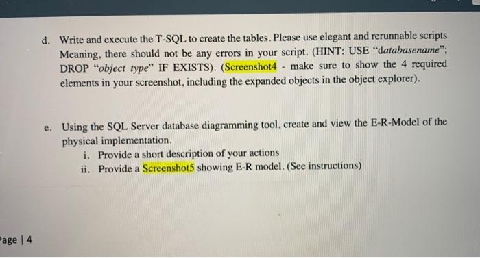 Solved d. Write and execute the T-SQL to create the tables. | Chegg.com