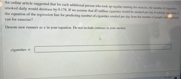Solved An online article suggested that for each additional | Chegg.com