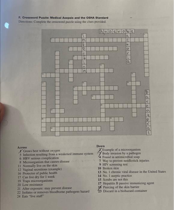 Solved F Crossword Puzzle: Medical Asepsis and the OSHA Chegg com