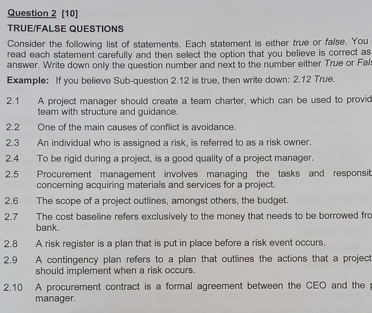 Solved TRUE/FALSE QUESTIONS Consider The Following List Of | Chegg.com