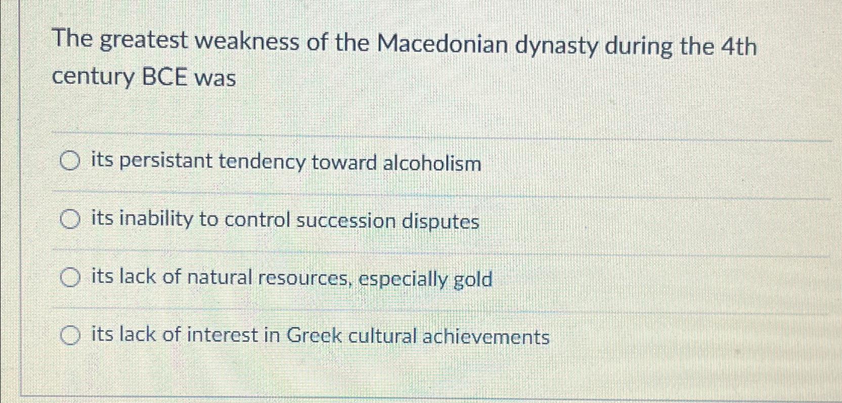 Solved The greatest weakness of the Macedonian dynasty