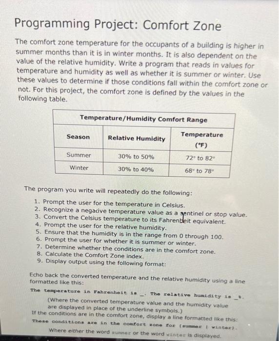 Solved Programming Project Comfort Zone The comfort zone