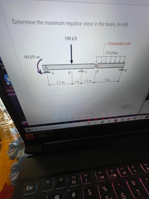 Solved Determine the maximum negative shear in the beam. (in | Chegg.com