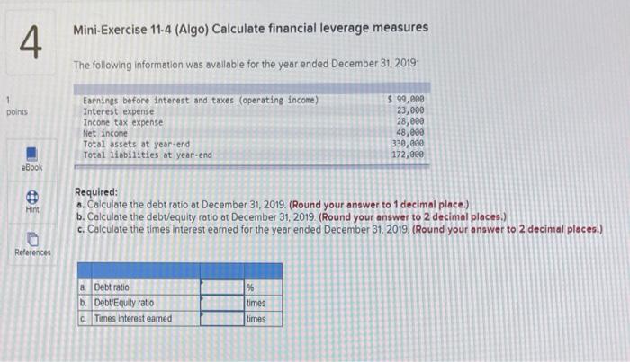 Solved Mini-Exercise 11-4 (Algo) Calculate Financial | Chegg.com